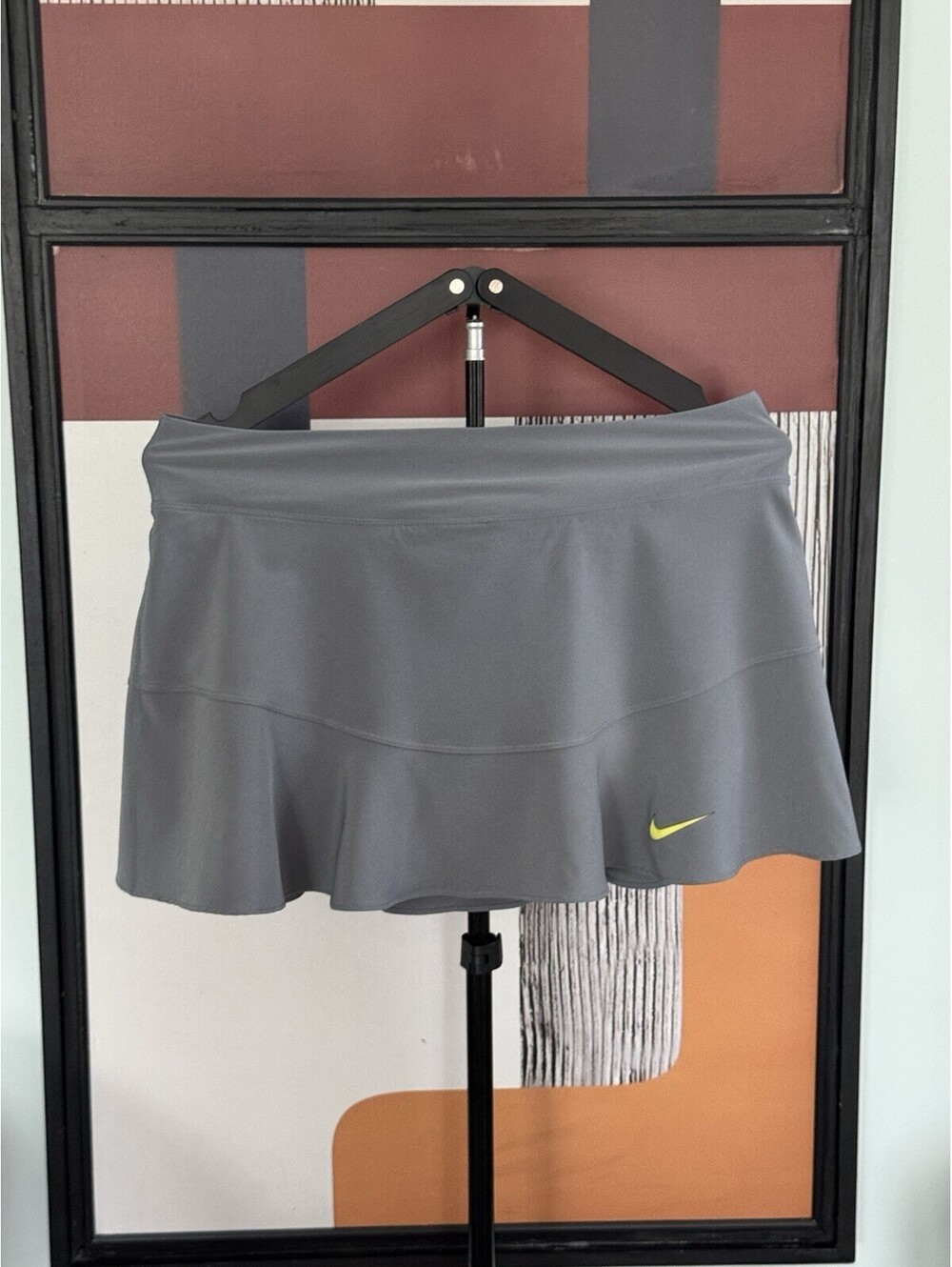 Y2K Workout Nike Dri-FIT M Tennis Skort Athletic Skirt Gray Yellow Swoosh